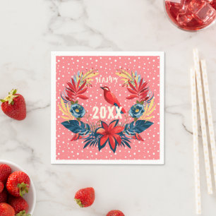 Serviette En Papier Joyeux Noël et Bonne Année ! 20XX Oiseau Rouge