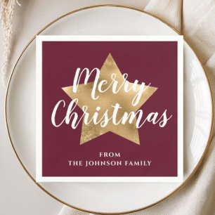 Serviette En Papier Joyeux Noël étoile dorée moderne Bourgogne
