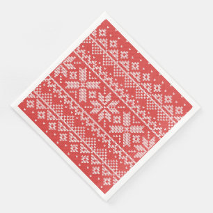 Serviette En Papier Joyeux Noël Fair Isle Snowflakes Blanc & Rouge