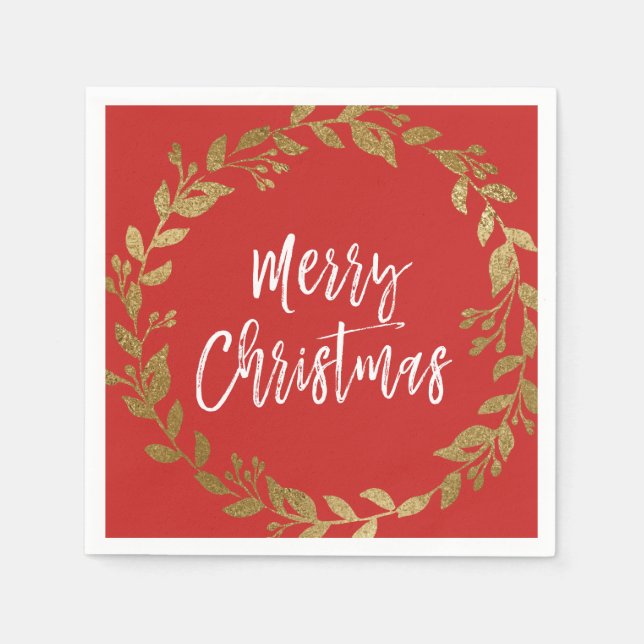 Serviette En Papier Joyeux Noël Faux Gold Foil Wreath (Devant)