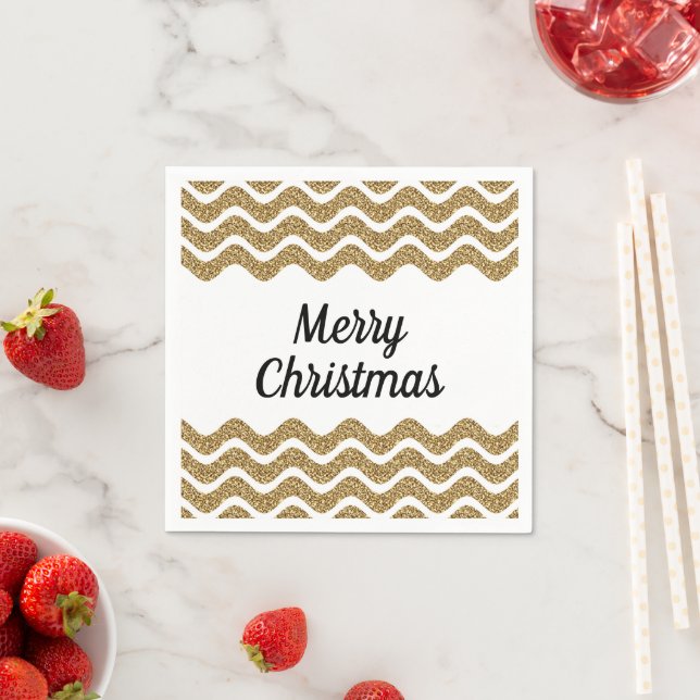 Serviette En Papier Joyeux Noël Faux Gold Parties scintillant Blancs (En situation)