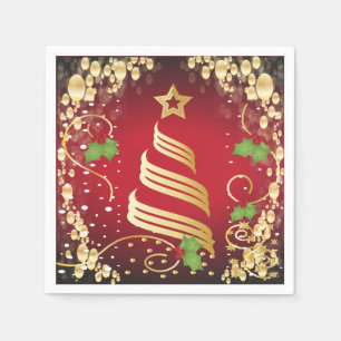 Serviette En Papier Joyeux Noël Festif Rouge et Or brillant