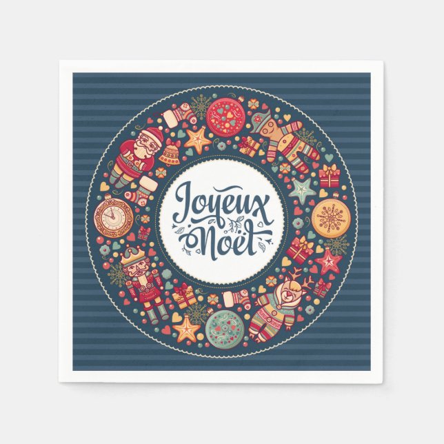 Serviette En Papier Joyeux Noel figurines traditionnelles chic de Noël (Devant)