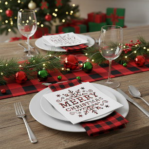 Serviette En Papier Joyeux Noël flocon de neige à carreaux