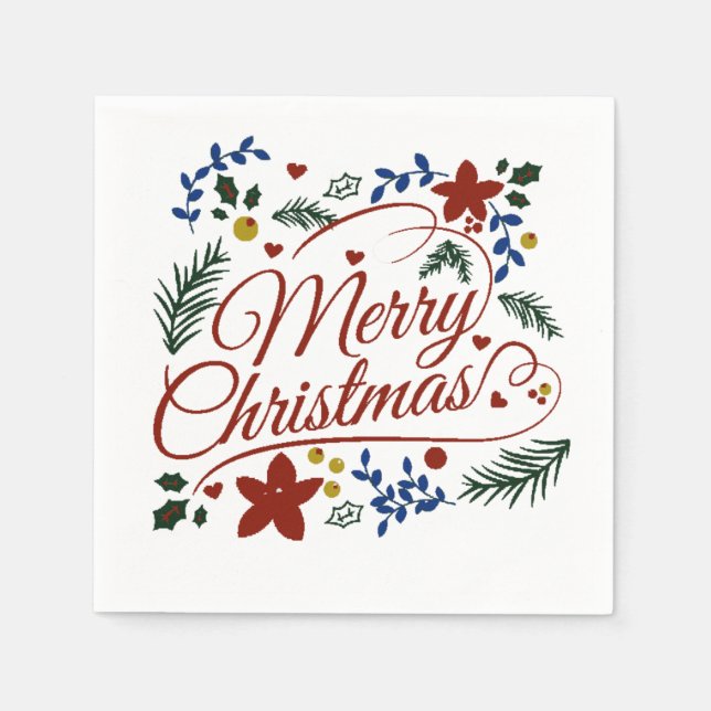 Serviette En Papier Joyeux Noël floral   (Devant)