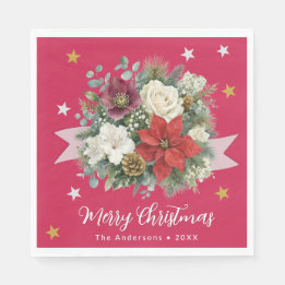 Serviette En Papier Joyeux Noël Floral Élégant Personnalisé Fêtes