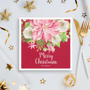 Serviette En Papier Joyeux Noël Floral Poinsettia vacances