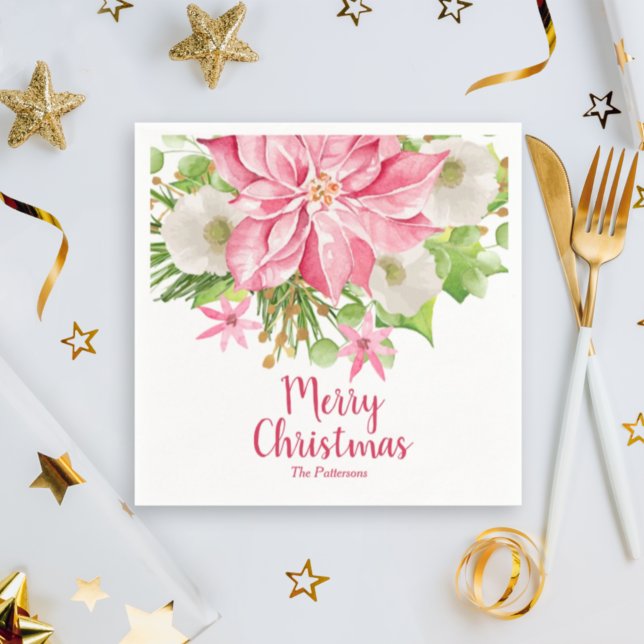 Serviette En Papier Joyeux Noël Floral Poinsettia vacances (Créateur téléchargé)