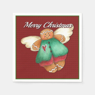 Serviette En Papier Joyeux Noël Gingen Angel Red Napkins