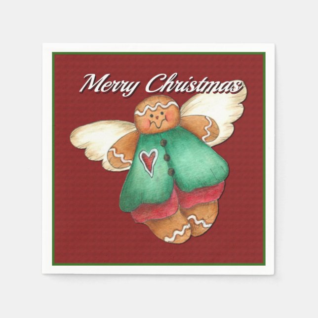 Serviette En Papier Joyeux Noël Gingen Angel Red Napkins (Devant)