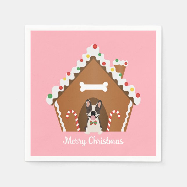 Serviette En Papier Joyeux Noël Gingerbread Maison de chien (Devant)