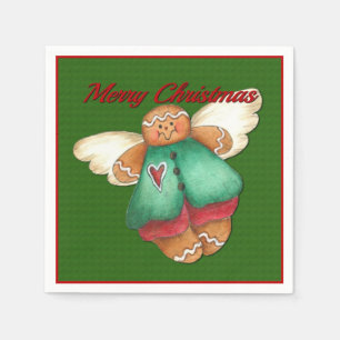 Serviette En Papier Joyeux Noël Gingerpain Angel Green Napkins