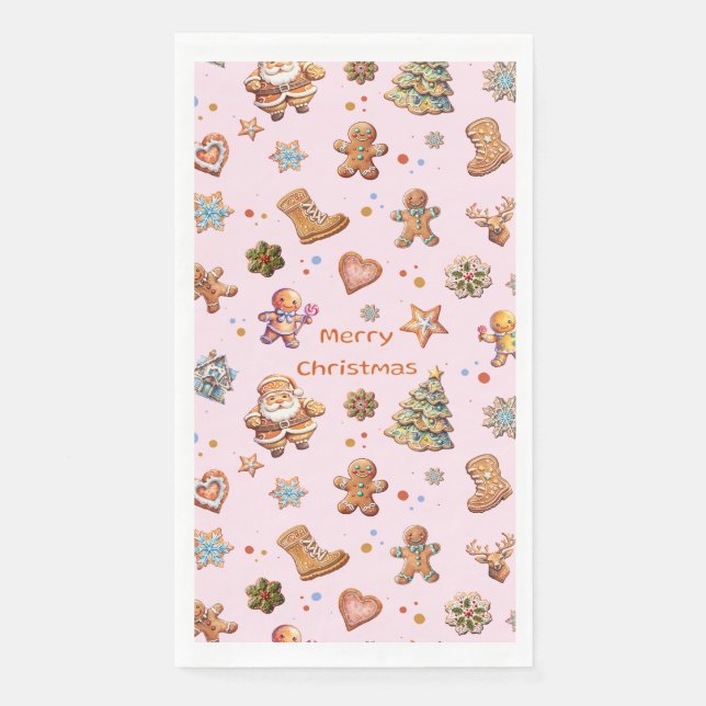 Serviette En Papier Joyeux Noël Gingpain d'épice joli rose (Devant)