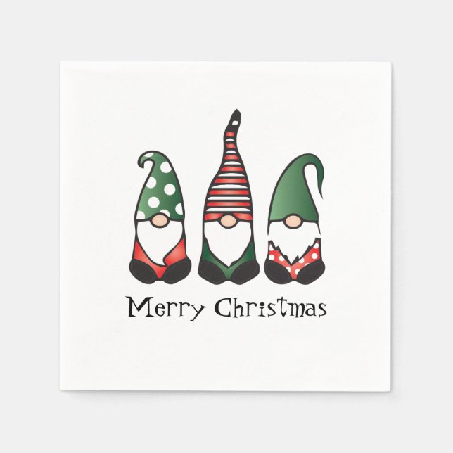 Serviette En Papier Joyeux Noël Gnomes Rouge Vert (Devant)