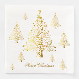 Serviette En Papier Joyeux Noël Gold Arbres de Noël