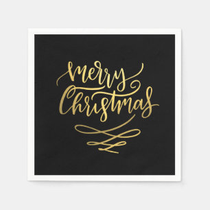Serviette En Papier Joyeux Noël Gold Script Typographie