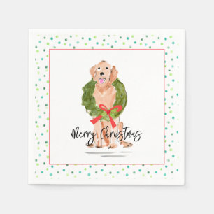 Serviette En Papier Joyeux Noël Golden Retriever Chien Wreath Holly