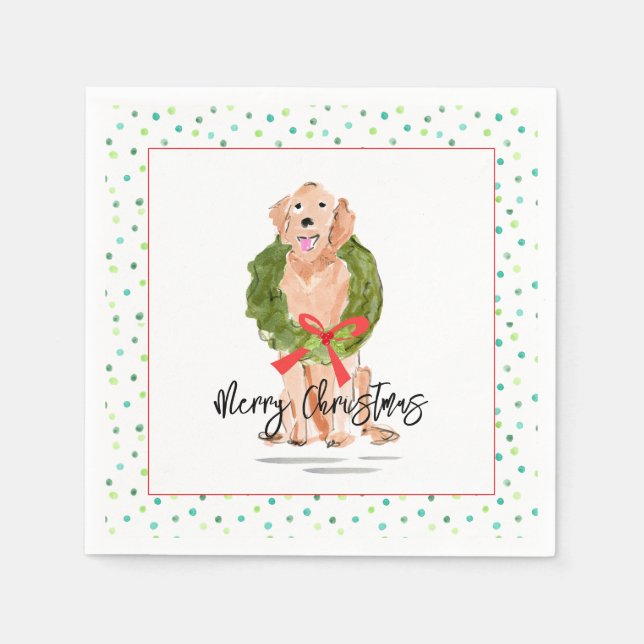 Serviette En Papier Joyeux Noël Golden Retriever Chien Wreath Holly (Devant)