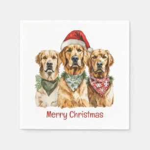 Serviette En Papier Joyeux Noël Golden Retriever Dogs