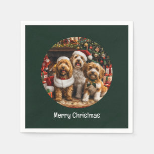 Serviette En Papier Joyeux Noël Goldendoodle Chiens de chiot