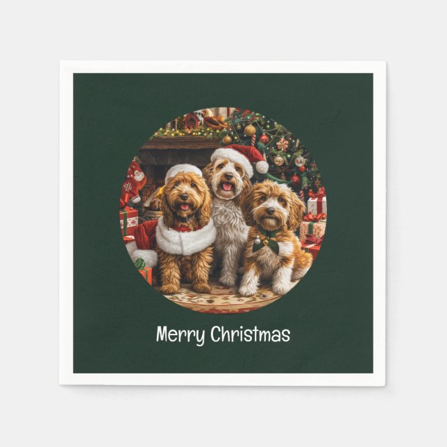 Serviette En Papier Joyeux Noël Goldendoodle Chiens de chiot (Devant)