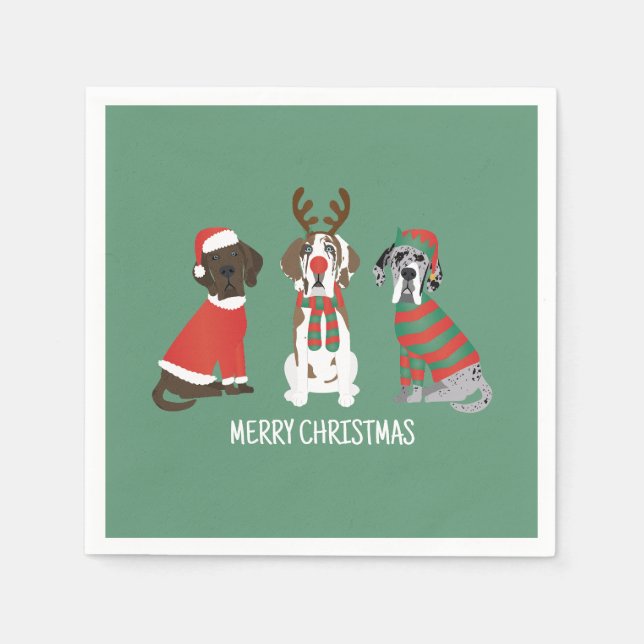 Serviette En Papier Joyeux Noël Grands Chiens Danois (Devant)