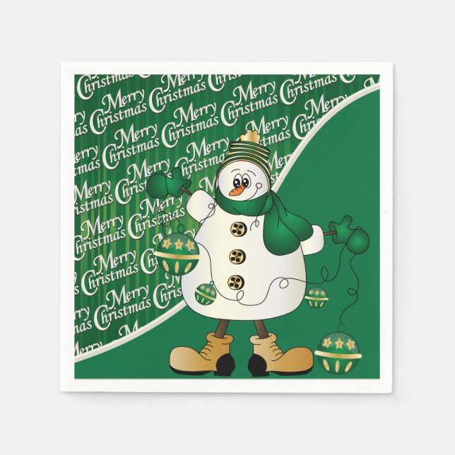 Serviette En Papier Joyeux Noël Green Snowman (Devant)