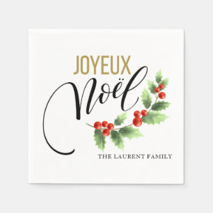 Serviette En Papier Joyeux Noël Holly Photo personnalisée   Noël