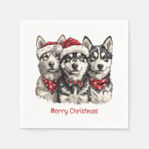 Serviette En Papier Joyeux Noël Husky Dogs