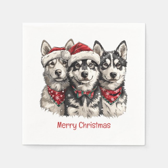 Serviette En Papier Joyeux Noël Husky Dogs (Devant)