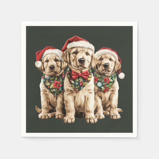 Serviette En Papier Joyeux Noël Labrador Retriever Père Noël Puppy Chi (Devant)
