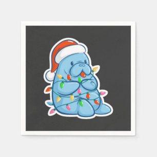 Serviette En Papier Joyeux Noël Manatee Vache de mer Santa Chapeau Xma