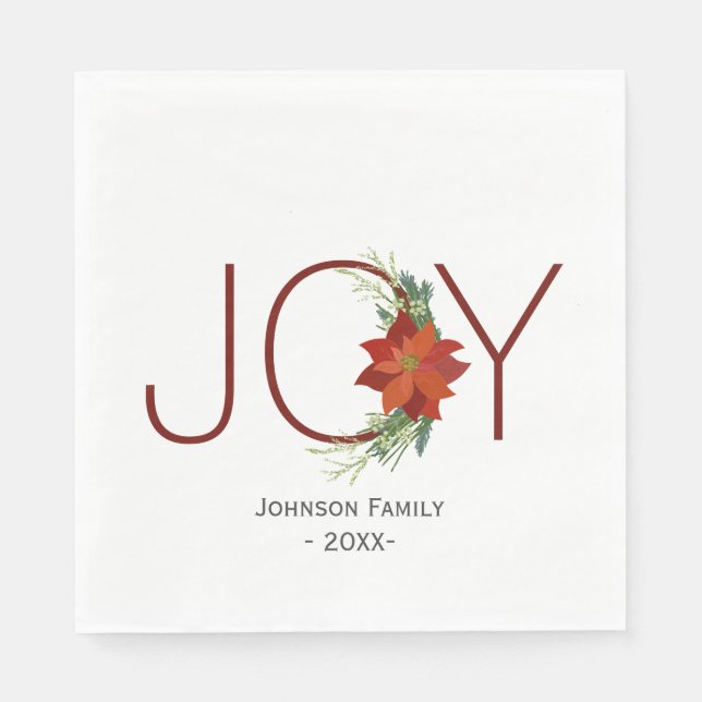 Serviette En Papier Joyeux Noël moderne roux poinsettia (Devant)