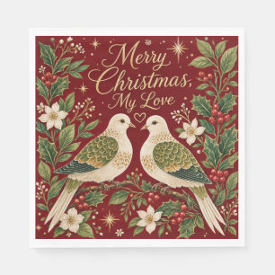 Serviette En Papier Joyeux Noël Mon Amour Tourterelles Houx