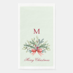 Serviette En Papier Joyeux Noël Monogramme Rouge de Verdure