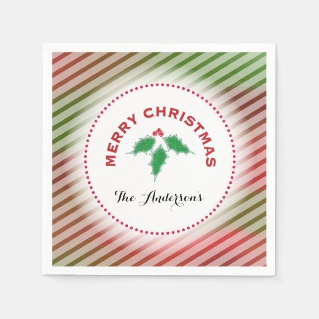 Serviette En Papier Joyeux Noël motif de rayure de houx (Devant)