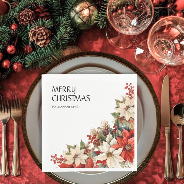 Serviette En Papier Joyeux Noël Nom Poinsettias (Créateur téléchargé)