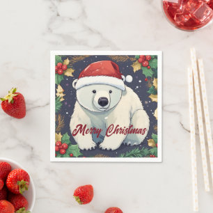 Serviette En Papier Joyeux Noël Ours polaire blanc