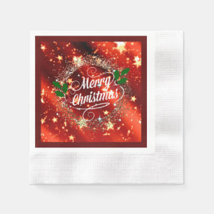 Serviette En Papier Joyeux Noël, Parkling Red et Gold Design