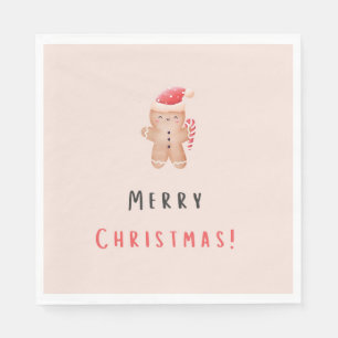 Serviette En Papier Joyeux Noël Pastel Pain d'épices rose