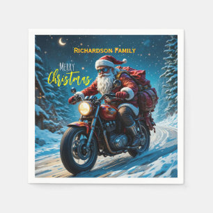 Serviette En Papier Joyeux Noël Père Noël à moto