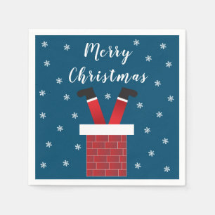 Serviette En Papier Joyeux Noël Père Noël Coincé Dans Une Cheminée Rou
