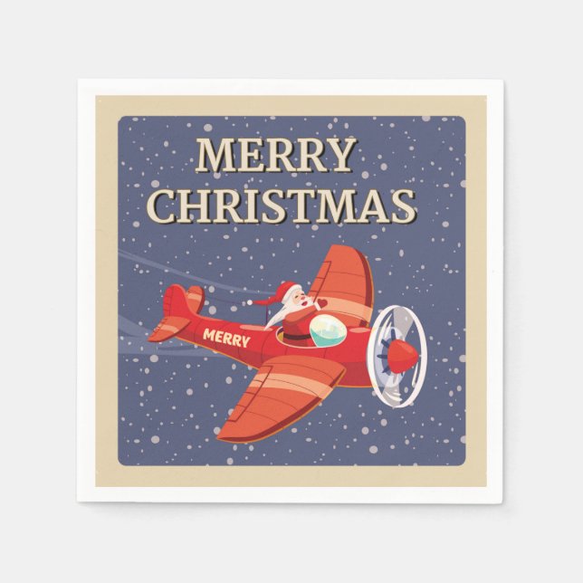 Serviette En Papier Joyeux Noël Père Noël Vintage (Devant)