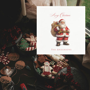 Serviette En Papier Joyeux Noël Père Noël Vintage Personnalisé