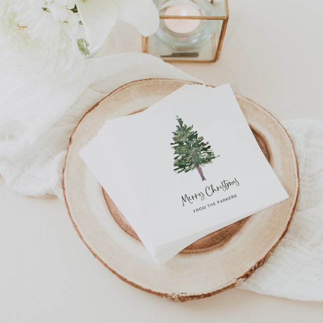 Serviette En Papier Joyeux Noël | Pin simple minimal (Elegant holiday napkins with a simple pine tree for Christmas)
