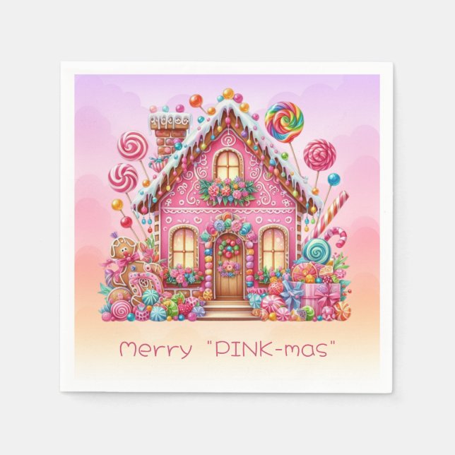 Serviette En Papier Joyeux Noël PINK-mas Maison de Noël (Devant)