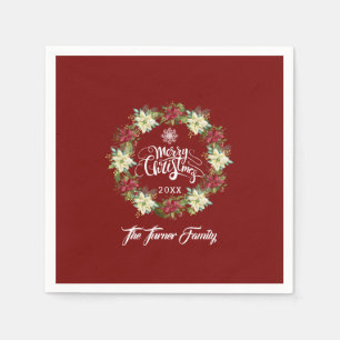 Serviette En Papier Joyeux Noël Poinsettia Wreath Monogramme