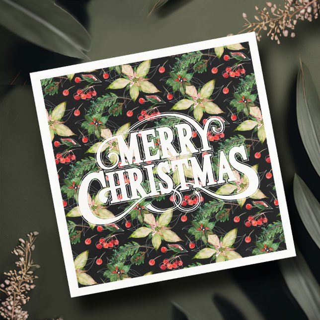 Serviette En Papier Joyeux Noël Poinsettias (Créateur téléchargé)