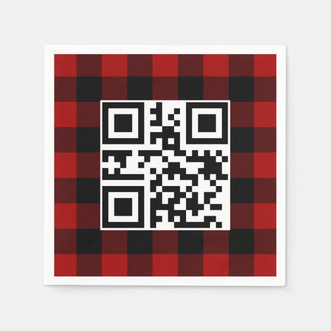 Serviette En Papier Joyeux Noël QR Code Sur Buffalo Plaid (Devant)