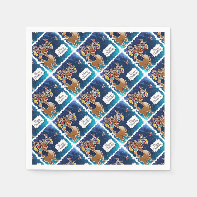 Serviette En Papier Joyeux Noël Renne qui danse (Devant)